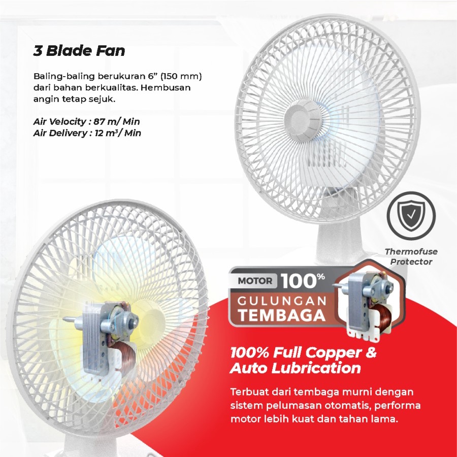 Kipas Angin Meja Desk Fan MASPION F-15 DA / F-15DA