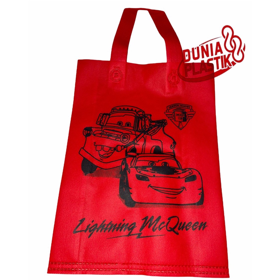 isi12pc TAS KAIN KARAKTER sablon acara party pesta ultah ulang tahun anak souvernir goodie bag kado spunbob gasset tas ramah lingkungan anak cowok cewek spidermen hellokiti unicorn frozen doraemon cars tayo lol tsumtsum-TAS KAIN CARS