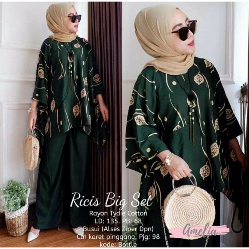 Ricis Big Set - One Set Wanita Rayon Premium Setelan Rayon Premium Lengan Panjang Set Bigsize LD 135 cm