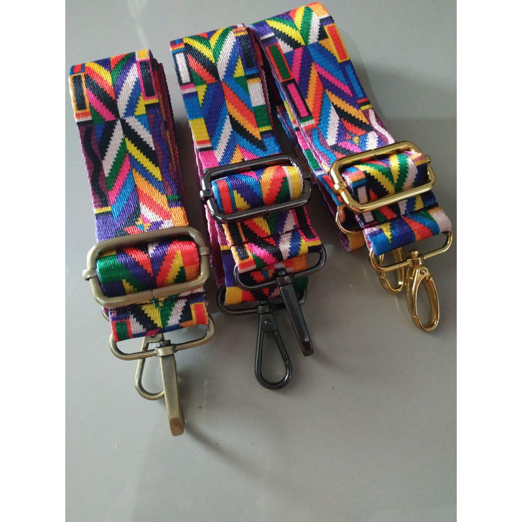 longstrap/tali tas slempang/slempang tali katun motif rainbw, request material besi