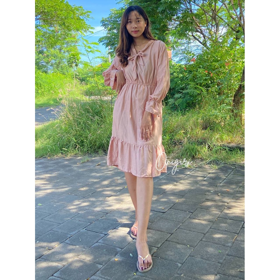 Dress Gamis Wanita Muslimah Korean Style Lengan Panjang Warna Brown Coklat Milo Motif Polos Model Ke