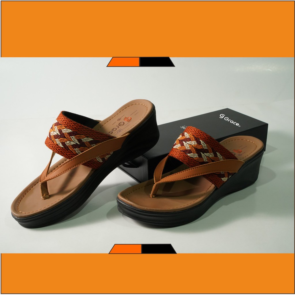 GRACE [ATR HAK] Sandal Hak Japit Cewek Turki/ Sendal Hak Wanita Turkey/ Sandal Wedges Cewek-Tan