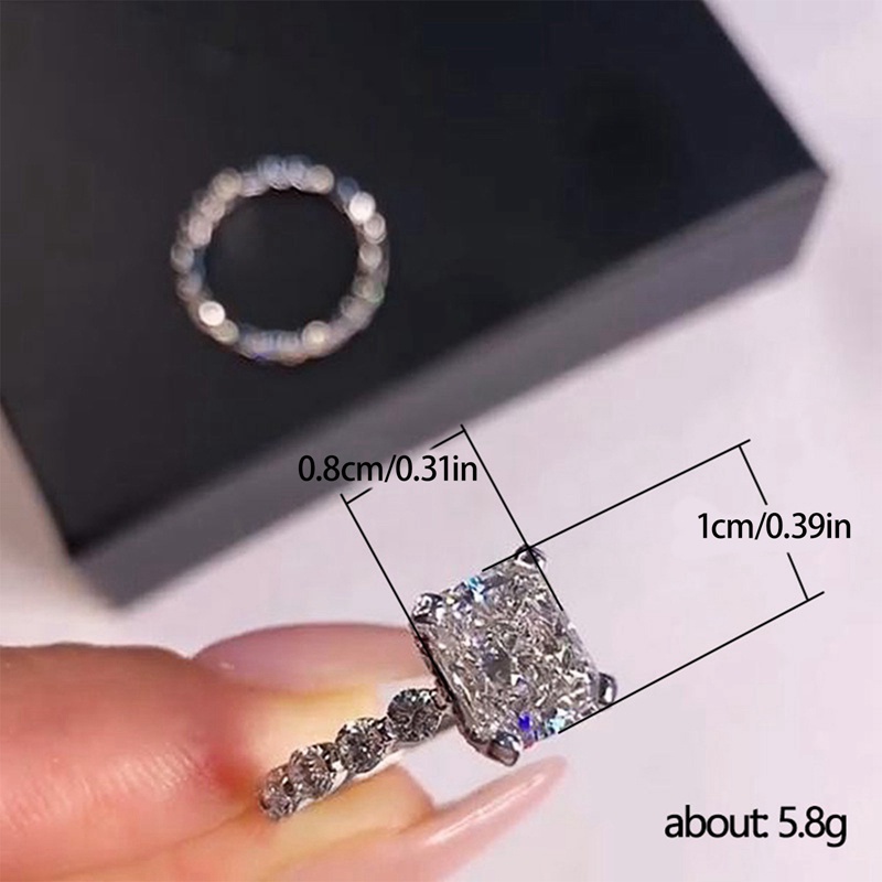 Fancyqube Set Cincin Cubic Zirconia Bentuk Persegi Warna Putih Dapat Ditumpuk Untuk Wanita
