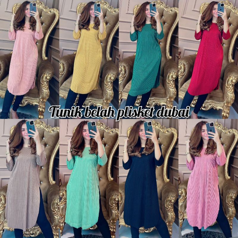 tunik belah plisket Dubai premium
