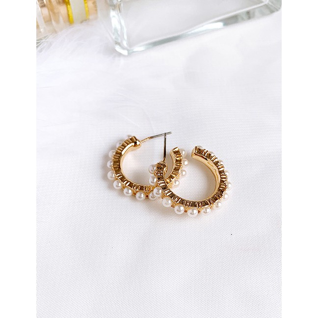 LRC Anting Tusuk Fashion Alloy Diamond Round Earrings F7269X