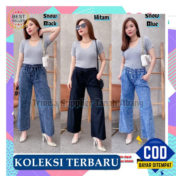Celana Jeans Wanita 2 Button Garmen Slit Rawis Bawah Bahan Stretch Melar Premium By Jeansline Trivel
