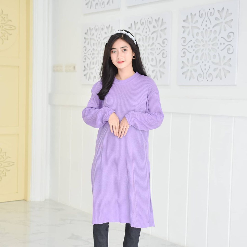 Long Tunik Rajut Atasan Knit Panjang Belah kanan Kiri