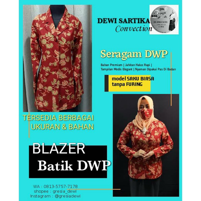 seragam batik dwp termurah terlaris furing / non furing krah blazer dan Rebah