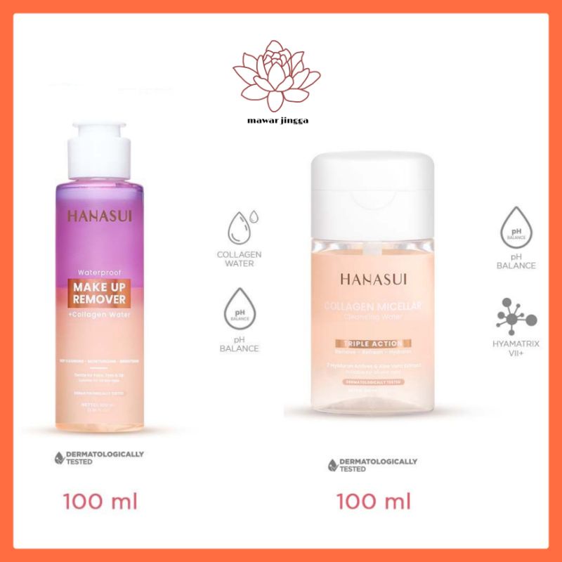 HANASUI Collagen Series - Fix &amp; Glow Setting Spray 60ml | Micellar Cleansing | Make Up Remover + Collagen Water 100ml