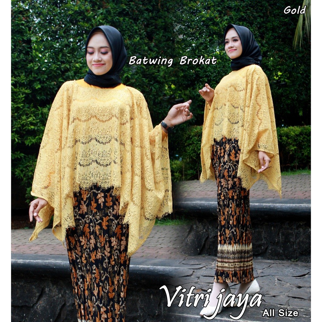 SB Collection Stelan Kebaya Desi Brukat Batwing Kalong Dan Rok Plisket Maxi Jumbo Batik Wanita