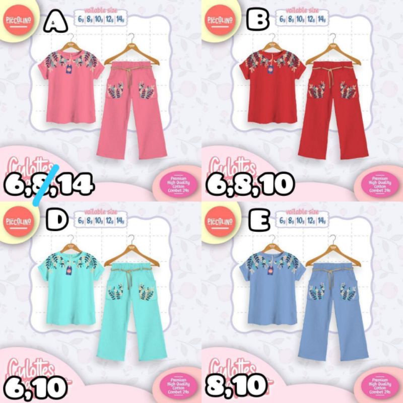 Baju anak 6 - 14 tahun setelan culot anak Piccolino Cullotes Long Pants set