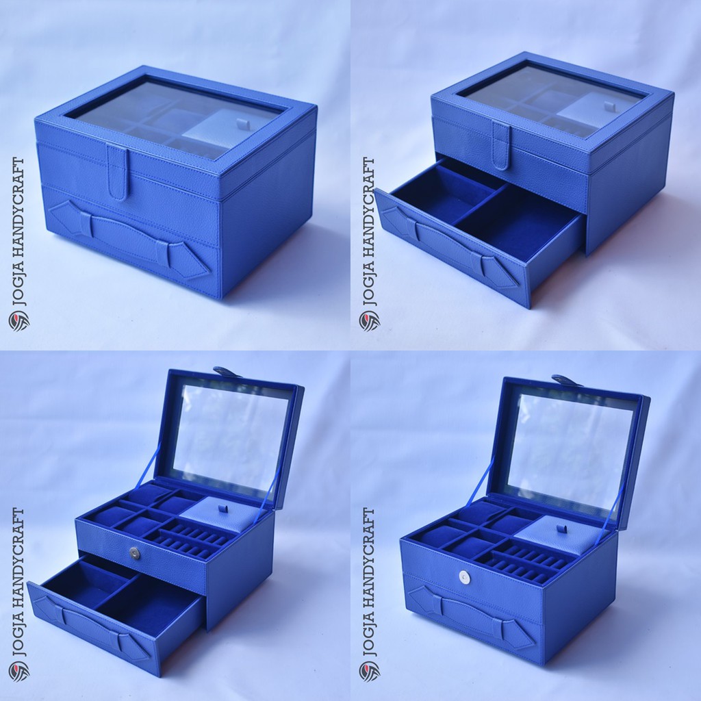 Kotak Tempat Jam Tangan Jumbo isi 4 mix Tempat Perhiasan Tingkat Biru