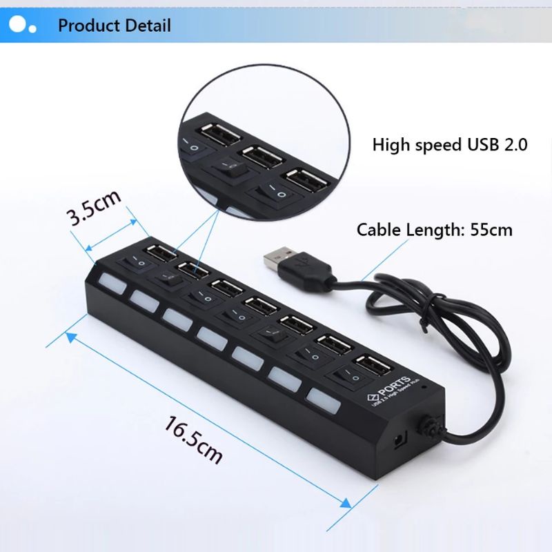 USB Hub 7 Port Saklar Lampu USB 2.0