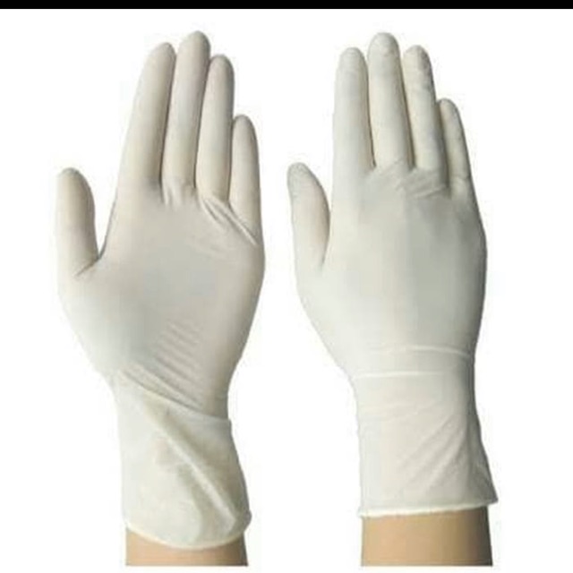 sarung tangan karet lateks powder dan non powder  jual per biji eceran ready size XXS XS S M L XL