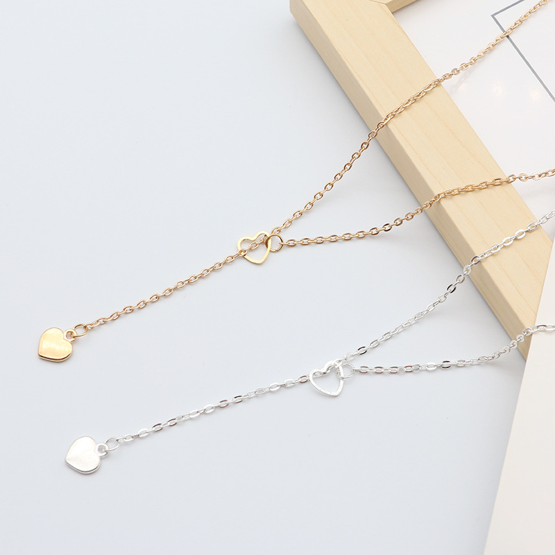 Fashion copper heart Pendant  Necklace / Adjustable Chain Necklace  Double Heart Necklace For Women Wedding Jewelry
