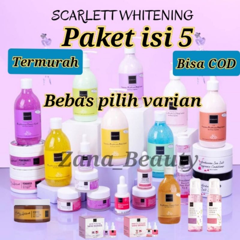 PAKET ISI 5 SCARLETT WHITENING BODY LOTION ORIGINAL SCARLET SCARLLET SECARLET SKARLET SEKARLET WHITE