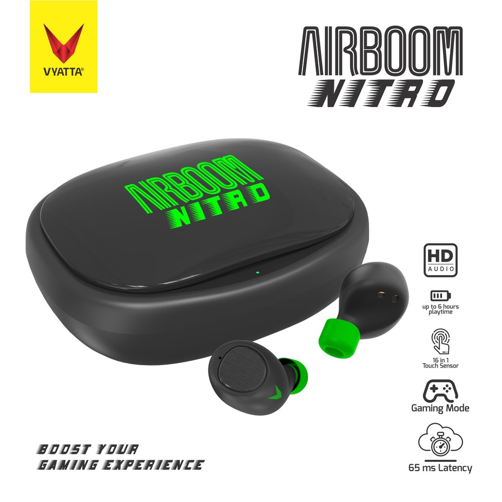 Vyatta Airboom Nitro TWS Bluetooth Earphone - Gaming 65ms, 15in1 Touch