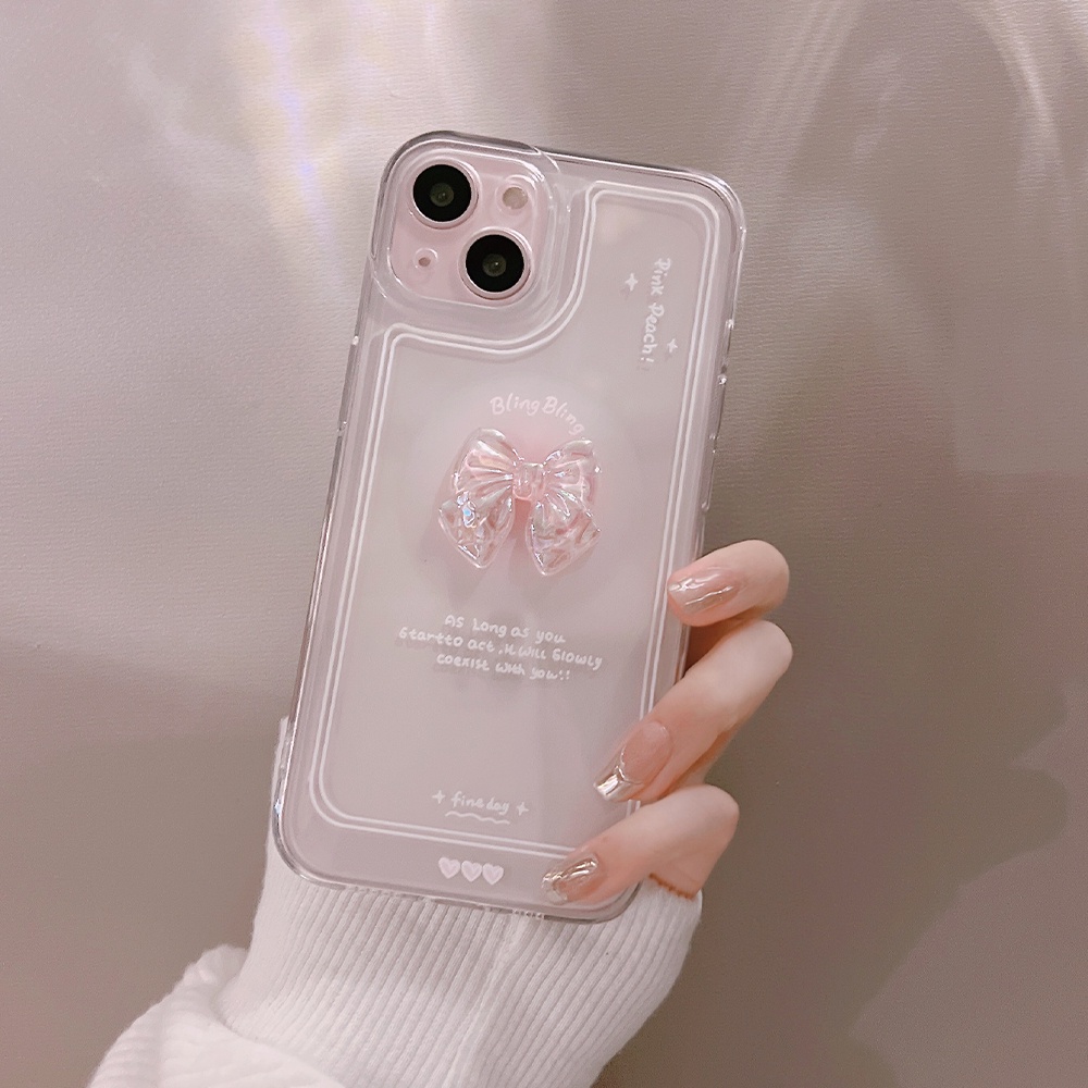 Soft case Bahan Akrilik Tahan Banting Desain Pita Untuk iPhone 11 12 13 Pro max mini XS max xr 7 8 Se20 plus