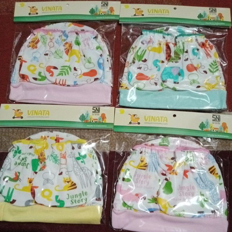 Topi Bayi Set Vinata SNI-Topi Plus Sarung Tangan Dan Kaki Vinata-Topi Baru Lahir  1PCS