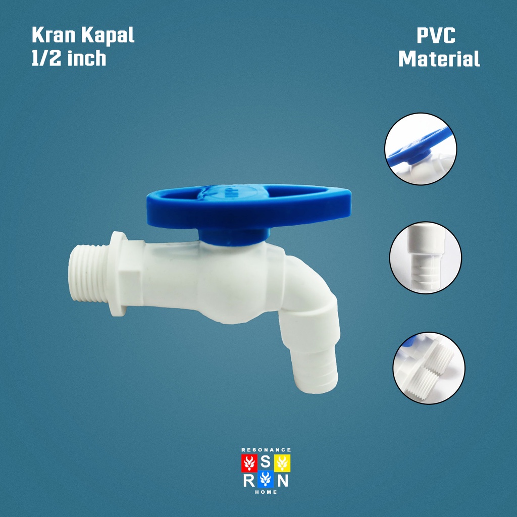 Kran Air PVC Kapal 1/2 Inci Keran Tembok Kamar Mandi Resonance Home