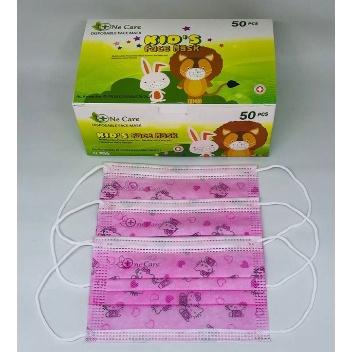 MASKER ANAK EARLOOP ONE CARE 3 PLY MOTIF KARAKTER ISI 50 PCS