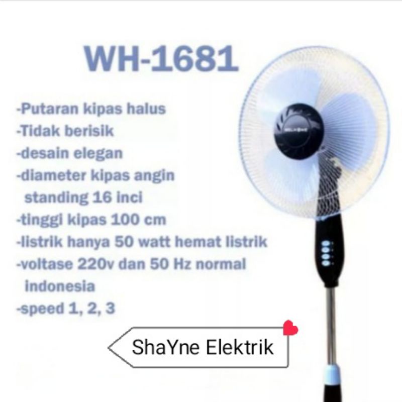 Kipas Angin Berdiri WElhome WH - 1681 16 Inchi  -  STAND FAN Welhome Murah