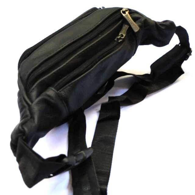 Tas selempang pinggang waist bag kulit asli black02 impor