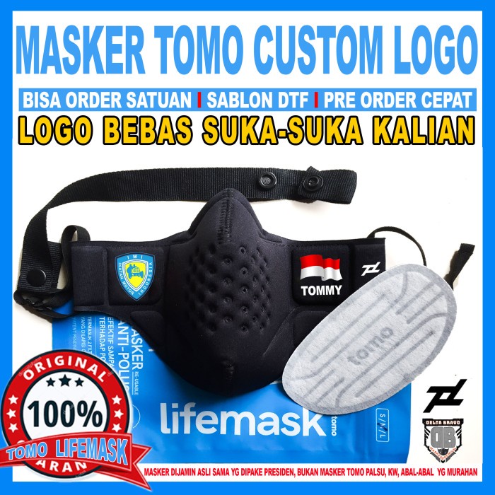✨ BISA COD ✨ MASKER TOMO ORIGINAL CUSTOM LOGO BISA ORDER SATUAN LIFEMASK V3.5 - Insial/Nama, S