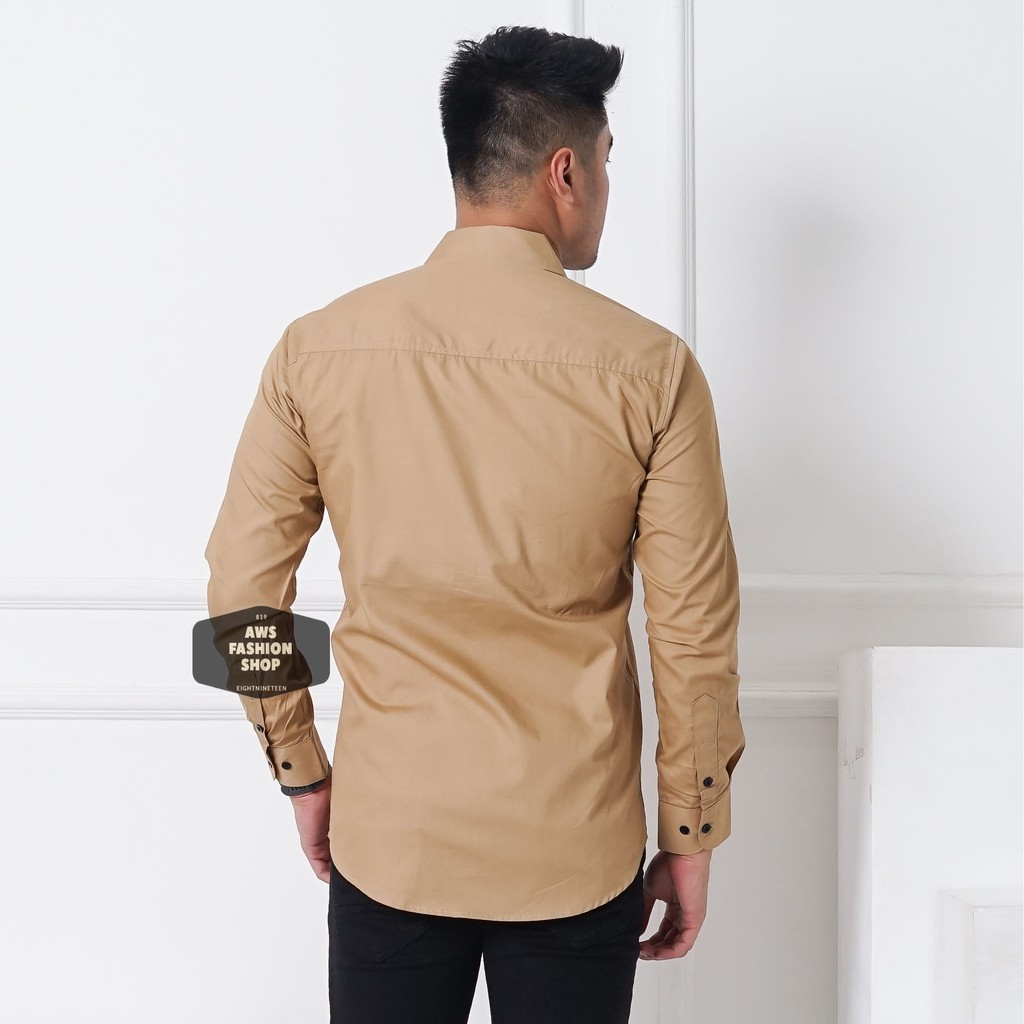 Kemeja Pria Lengan Panjang Polos Khaki Mocca Kemeja Slimfit Kemeja Polos Casual 819 - EightNineTeen