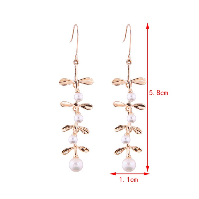 LRC Anting Gantung Fashion Gold Branch Pearl Earrings A58515