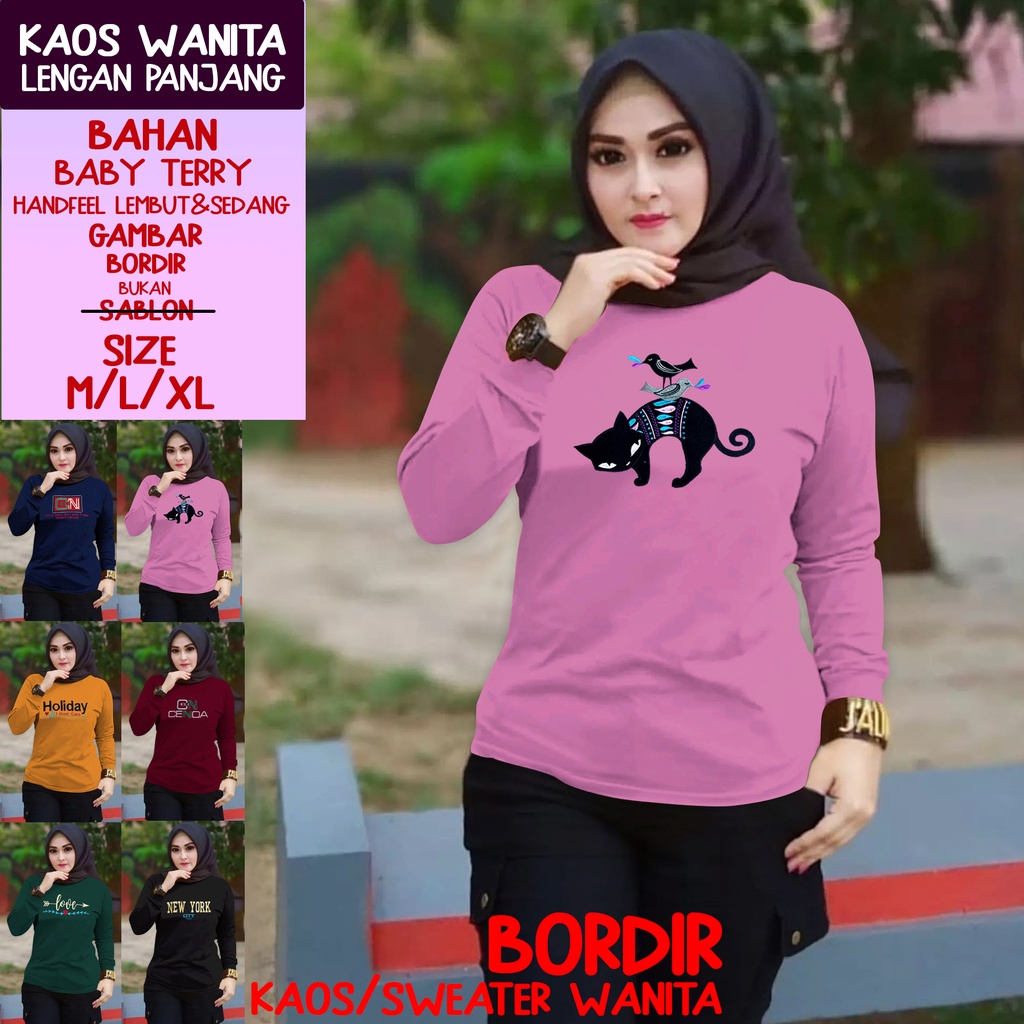 Kaos bordir wanita baby terry lengan panjang / kaos wanita lengan panjang/kaos wanita terbaru2021