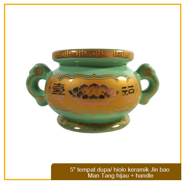 5" tempat dupa/ hiolo keramik Jin bao Man Tang hijau + handle