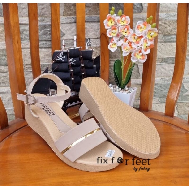 fahrie shoes sendal wanita wedges tali Lis gold fh-51