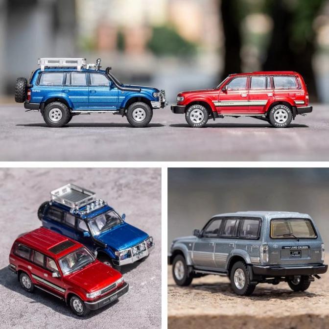 1/64 GCD Toyota Land Cruiser LC80 Merah Biru Rack Diecast Miniatur