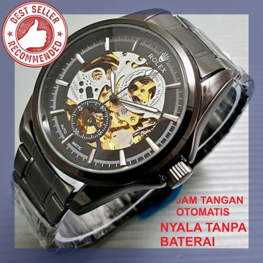 Jam Tangan Cowok Pria Rolex Automatic Transparan Besar Dis Variasi White Rantai Black Shopee Indonesia