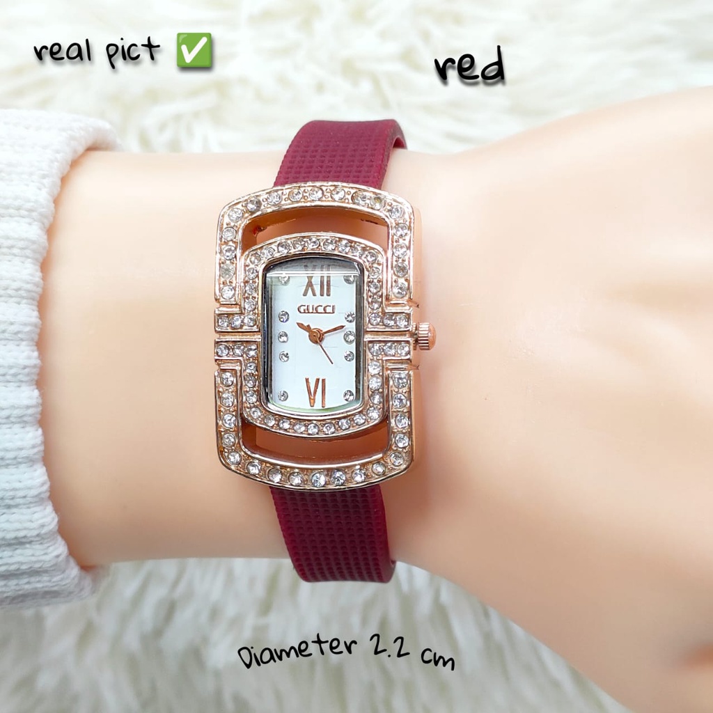 Jam tangan wanita kecil imt murah/Jam tangan tali karet cewe esthetic/Jam tangan model persegi fre b