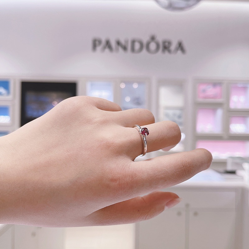 Pandora Cincin Sterling Silver 925 Desain Hati Hias Cubic Zirconia Untuk Wanita