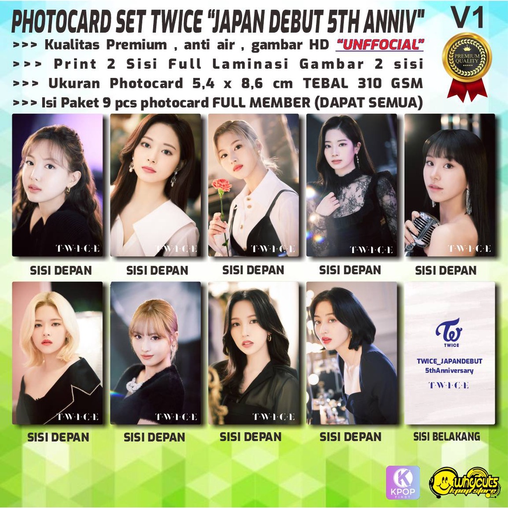 PHOTOCARD FULLSET KPOP PREMIUM TWICE PER MEMBER / JAPAN TOUR / JAPAN FANCLUB / TWICE ANNIV / PRINT 2 SISI FULL LAMINASI GLOSSY / ANTI AIR