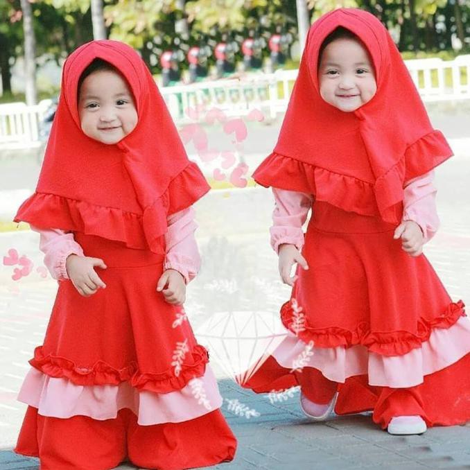Gamis Anak Balita Ak Milova Matt Moscrepe Muat 2-4Thn - Pink Merah