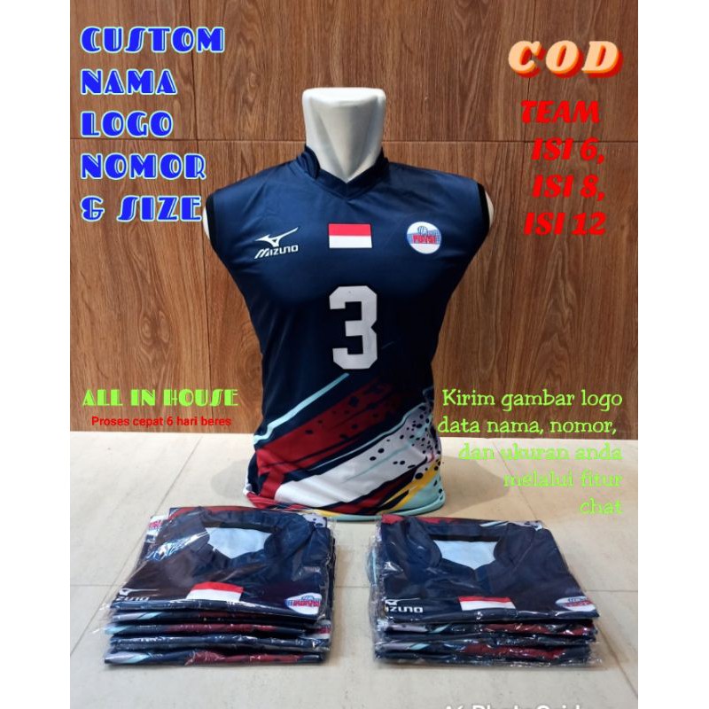 baju volly kaos olahraga jersey bola voli fullprinting team isi 6,8,12