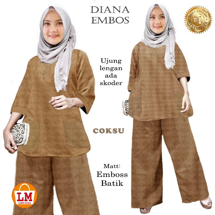 TERMURAH TERLARIS Setelan Baju &amp; Celana Wanita Muslim Set DIANA EMBOSS LMS 22652-22660 TERBARU