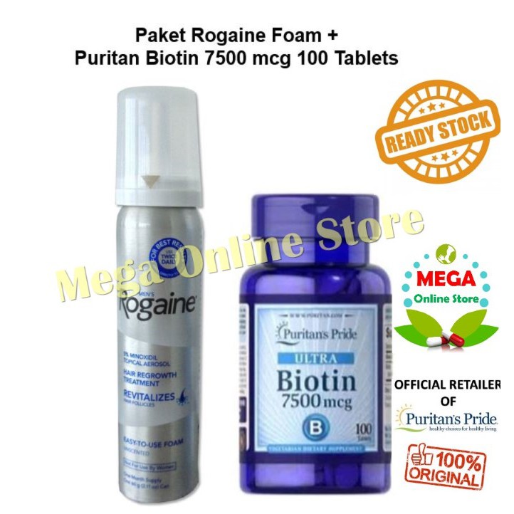 PAKET Rogaine Foam 60 g + Puritan Pride Biotin 7500 mcg 100 Tablet