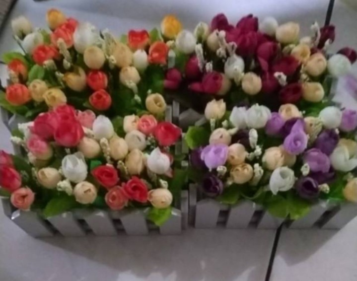 Vas Pagar Kayu Dan Bunga Mawar Lotus Artificial Shabby  Home Decoration