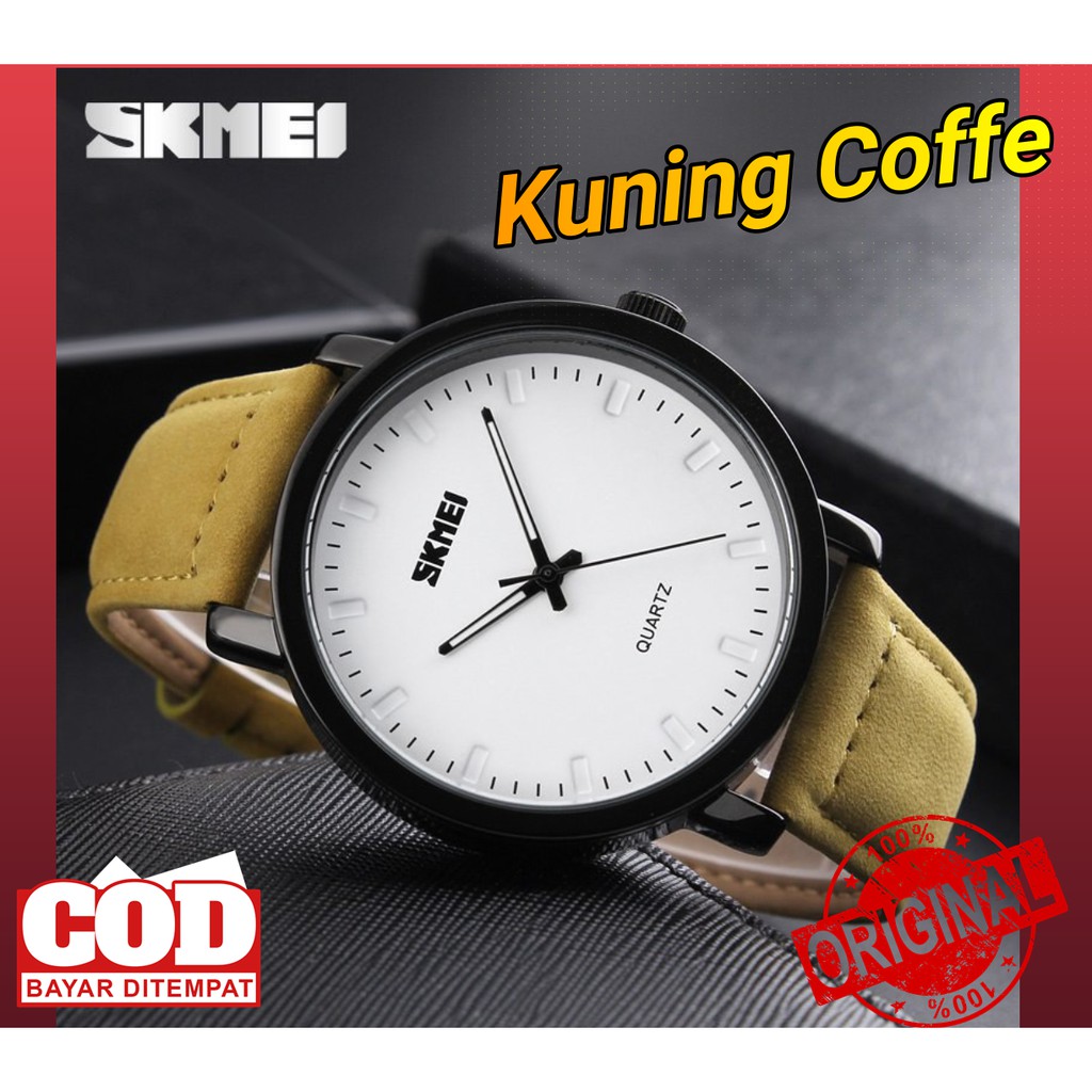 BISA COD jam tangan pria analog original warna kuning coffee SKMEI  Casual Sports material Leather