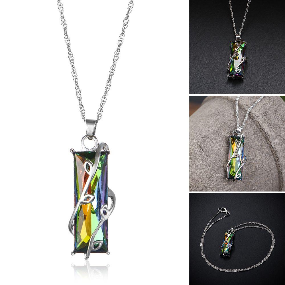 Lily Berlian Imitasi Kalung Rainbow Chain Pendant Square