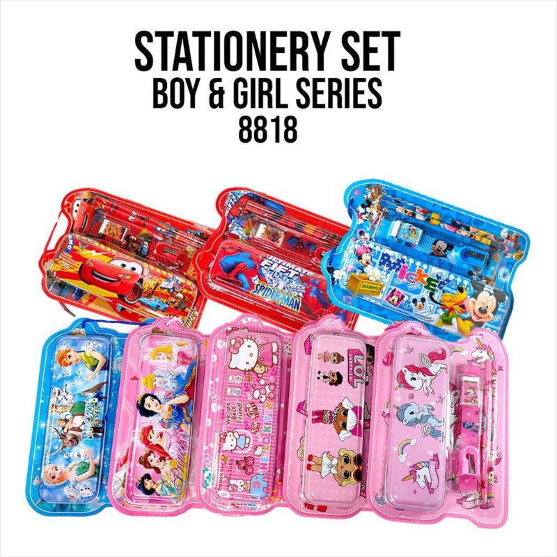 

Stationery set / Paket alat tulis set lengkap Cowok cewek kotak pensil orotan spiderman penghapus rautan karakter cars mickey mouse