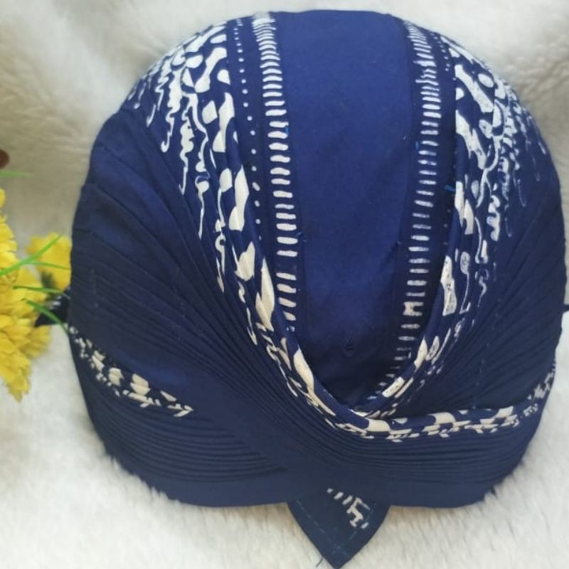 BLANGKON JOGJA KEMITIR BIRU NAVY TOPI TRADISIONAL PRIA COWOK DEWASA ADAT JAWA KUPLUK MOTIF BATIK
