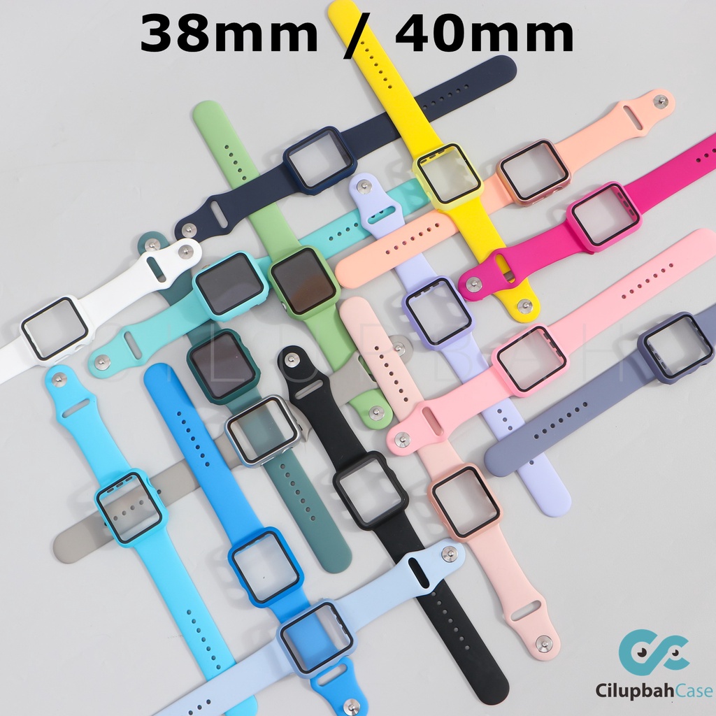 FULLSET Strap Apple Watch Sport Band &amp; Tempered Glass Case 2 in 1  iwatch For 38mm 40mm 42mm 44mm