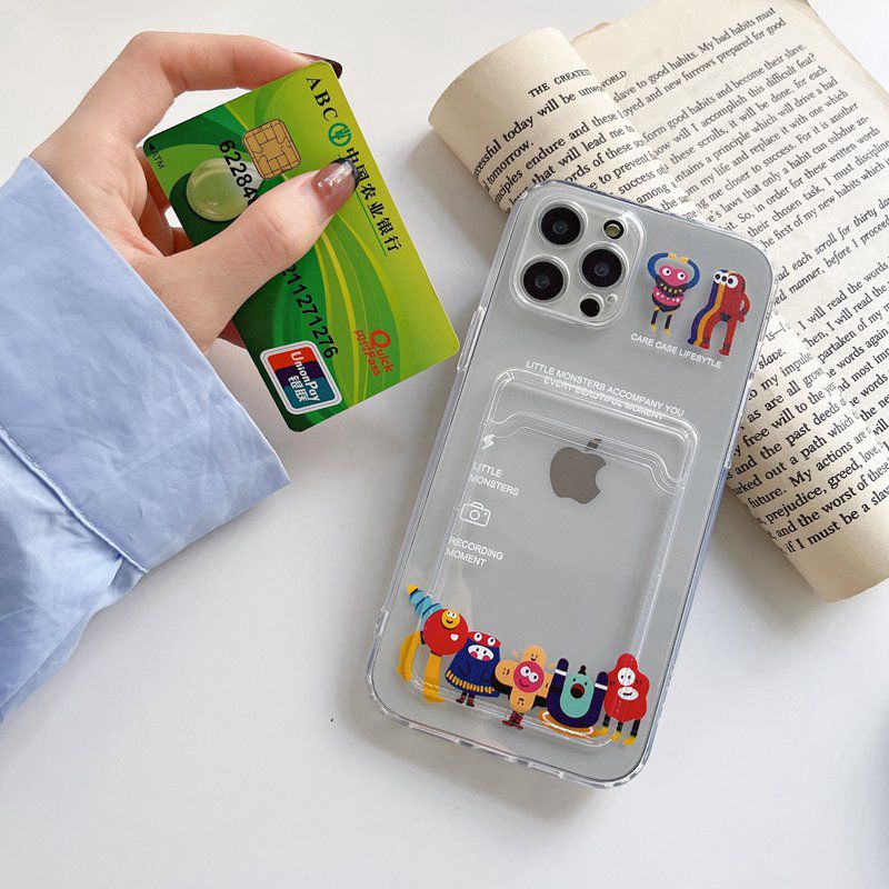 Funny Little Monster Card Bag Soft Case iPhone 6 6S 7 8 + Plus X XR XS Max 11 12 Pro Max SE 2020 Clear Casing Xiaomi Redmi 9A 9C 9T