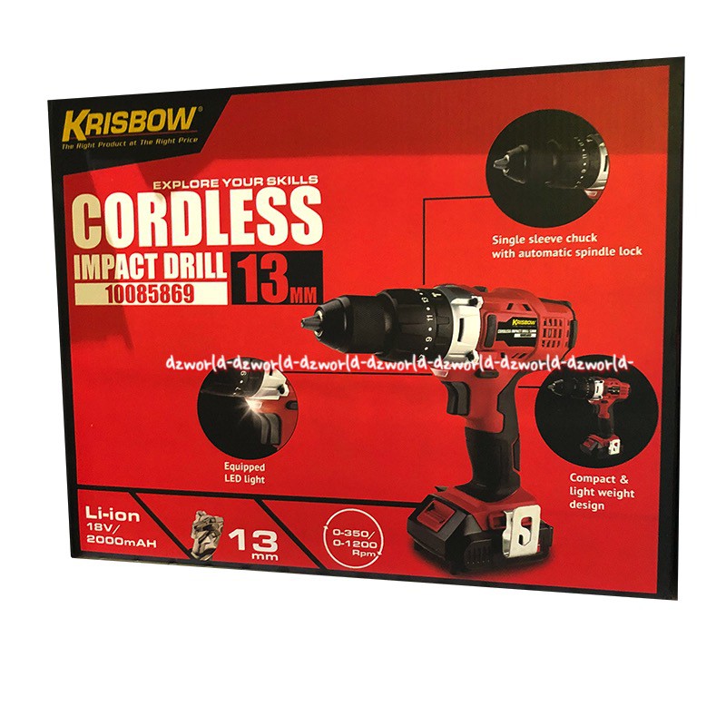 Krisbow Cordless Impact Drill 10mm Bor Tanpa Kabel kapasitas untuk baja Mesin Boor Tanpa Kabel